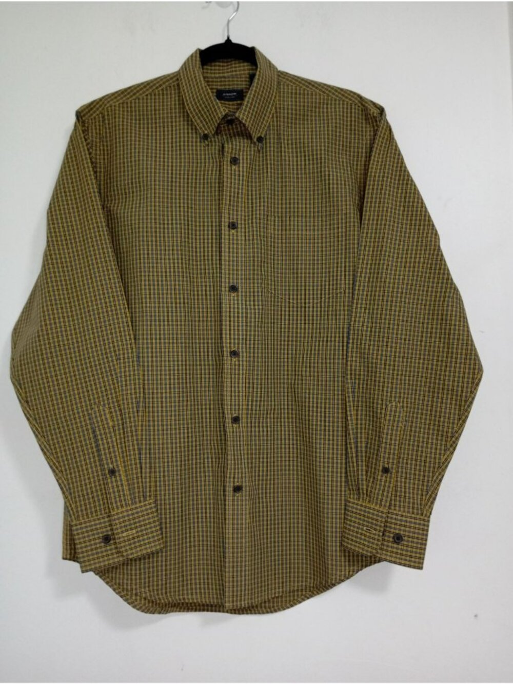 Arrow Mens Shirt S Button-Up Yellow & Blue Plaid Long Sleeve Cotton Blendt